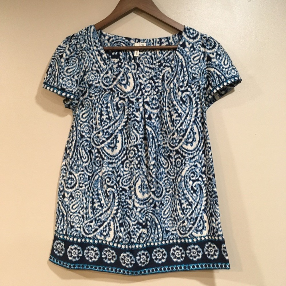 St. Johns Bay Paisley Cotton Blouse Women S Blue Boho Coastal Classic Airy India
